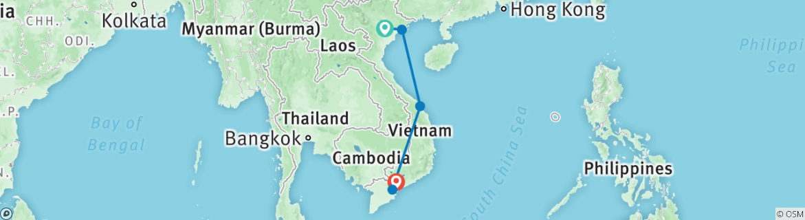 Image of a map showing the route of the tour