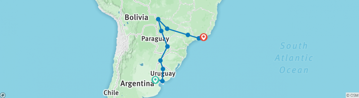 Image of a map showing the route of the tour