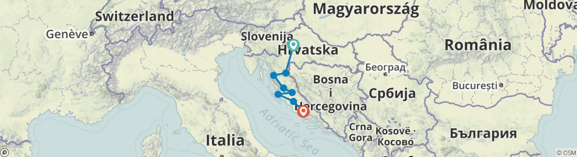 Image of a map showing the route of the tour