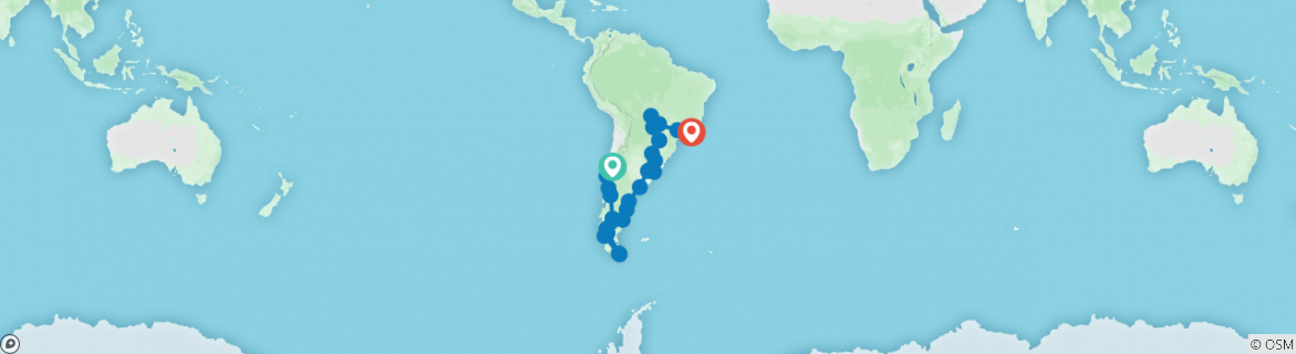 Image of a map showing the route of the tour