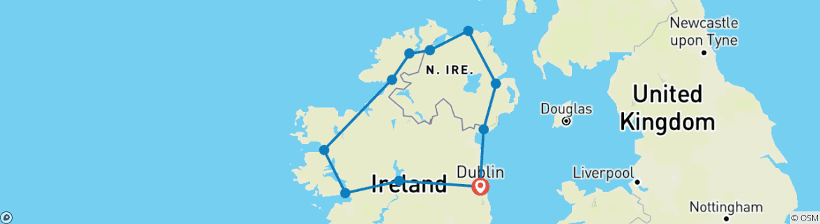 Image of a map showing the route of the tour