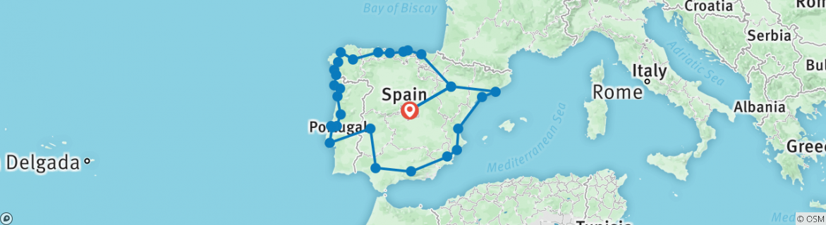 Image of a map showing the route of the tour