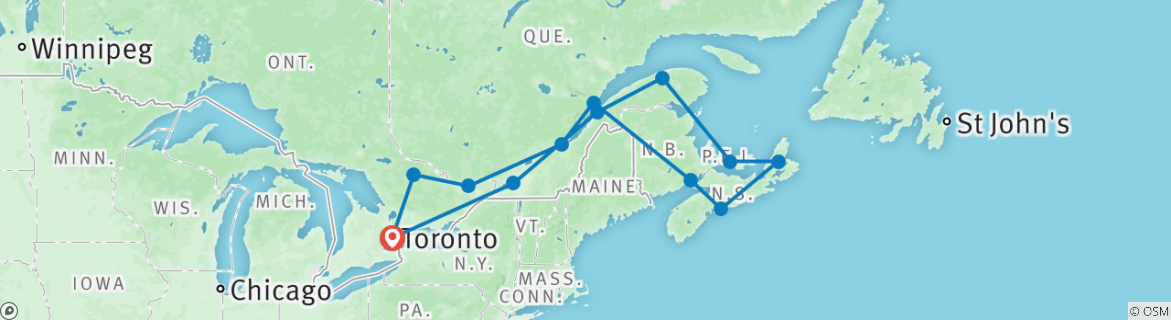 Image of a map showing the route of the tour