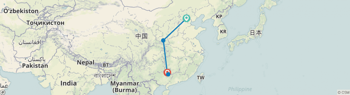 Image of a map showing the route of the tour