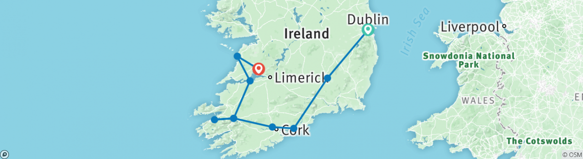 Image of a map showing the route of the tour