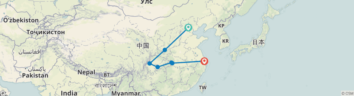 Image of a map showing the route of the tour