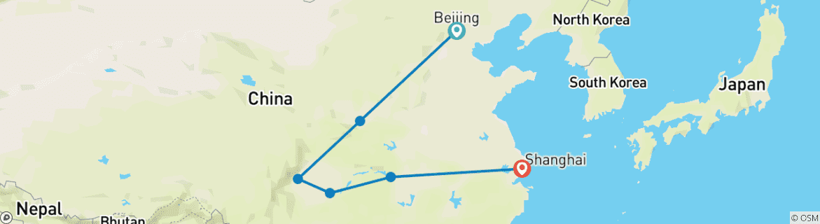 Carte du circuit Voyage de deux semaines en Chine : petit groupe et hôtels de luxe, entrées incluses