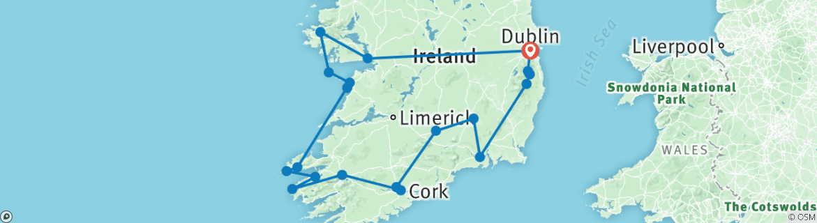 Image of a map showing the route of the tour