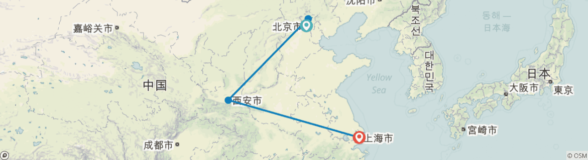 Image of a map showing the route of the tour