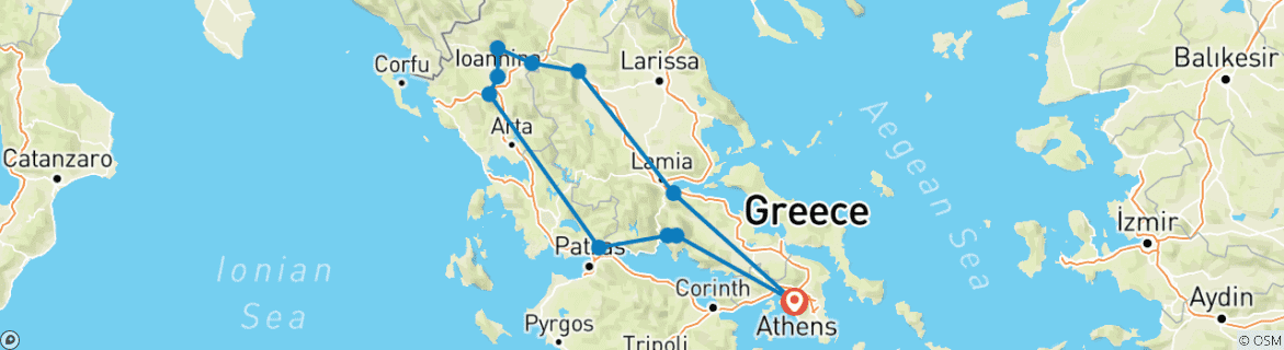 Image of a map showing the route of the tour