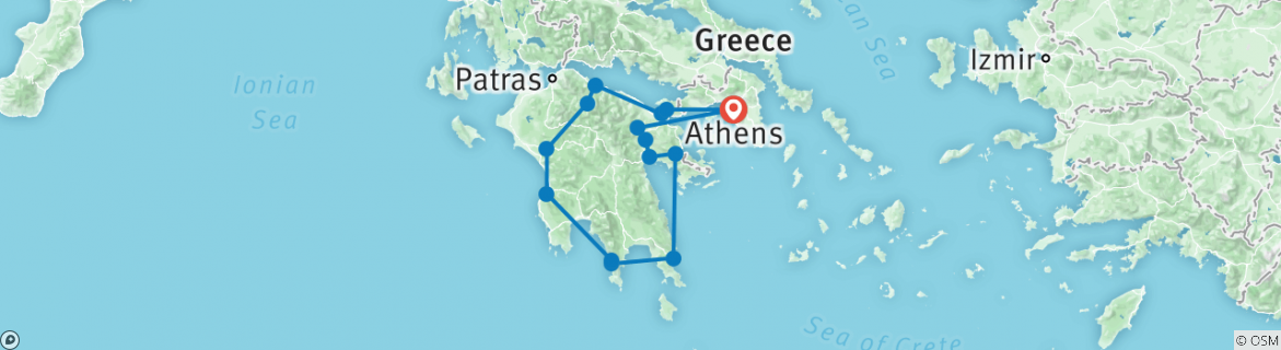 Image of a map showing the route of the tour