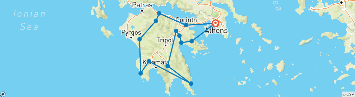 Image of a map showing the route of the tour