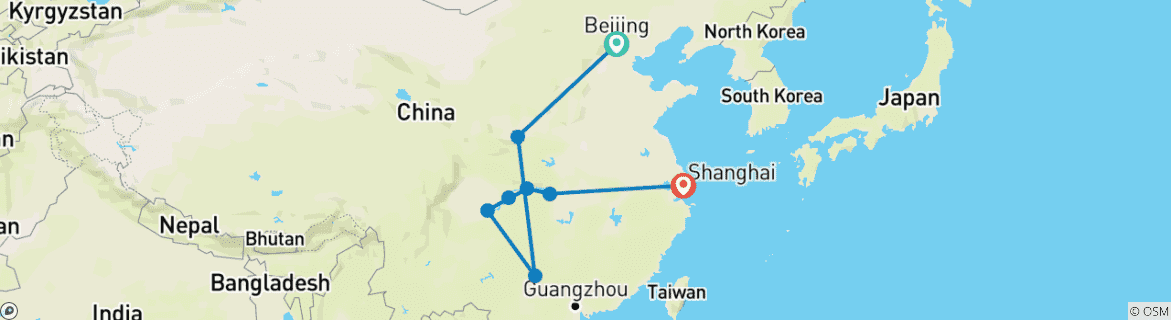 Carte du circuit Circuit de 14 jours en Chine avec croisière sur le Yangtze : Petit groupe de luxe et hôtels