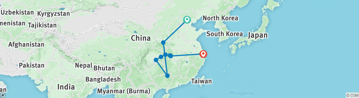Image of a map showing the route of the tour