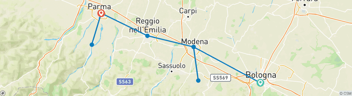 Image d'une carte montrant l'itinéraire du circuit