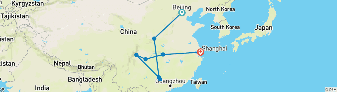 Foto van een kaart met de route van de rondreis