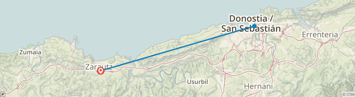 Image of a map showing the route of the tour