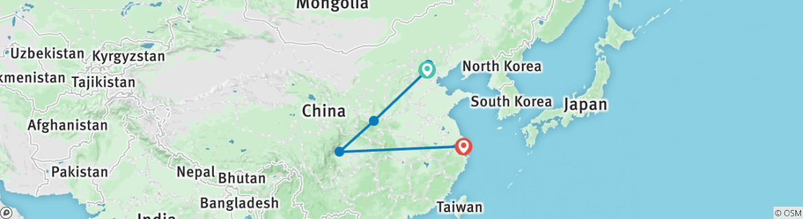 Image of a map showing the route of the tour
