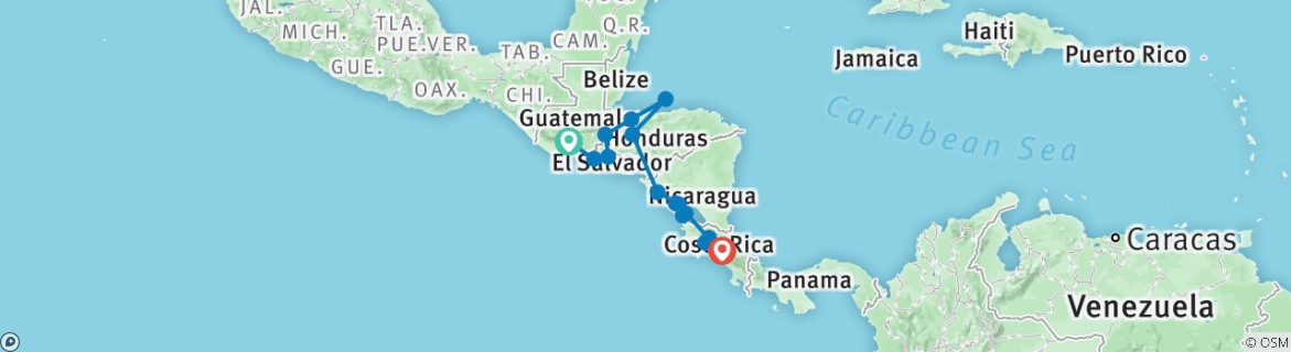 Image of a map showing the route of the tour