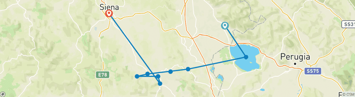 Image of a map showing the route of the tour