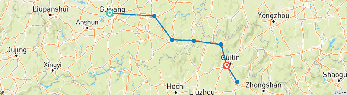 Foto van een kaart met de route van de rondreis