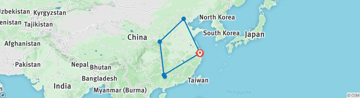 Image of a map showing the route of the tour