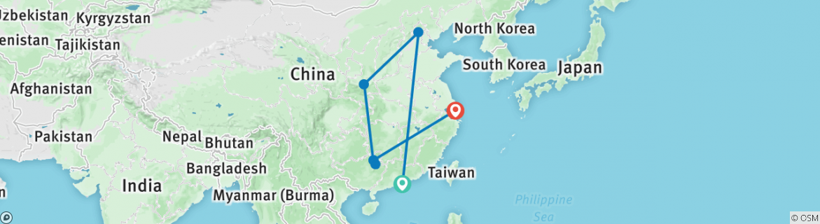 Image of a map showing the route of the tour