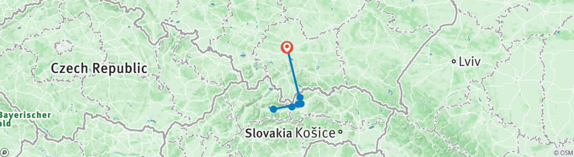 Image of a map showing the route of the tour