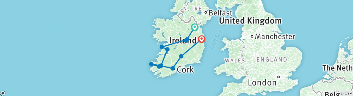 Image of a map showing the route of the tour
