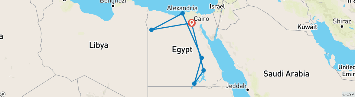 Foto van een kaart met de route van de rondreis