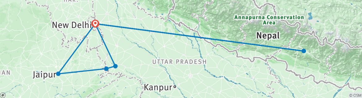 Image of a map showing the route of the tour