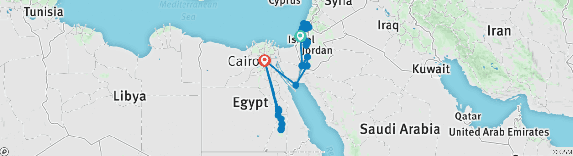 Image of a map showing the route of the tour