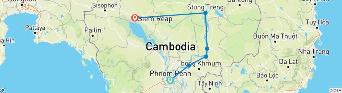 Carte du circuit Expédition au Cambodge : Vélo, Trek, kayak