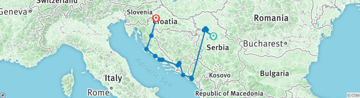 Image of a map showing the route of the tour