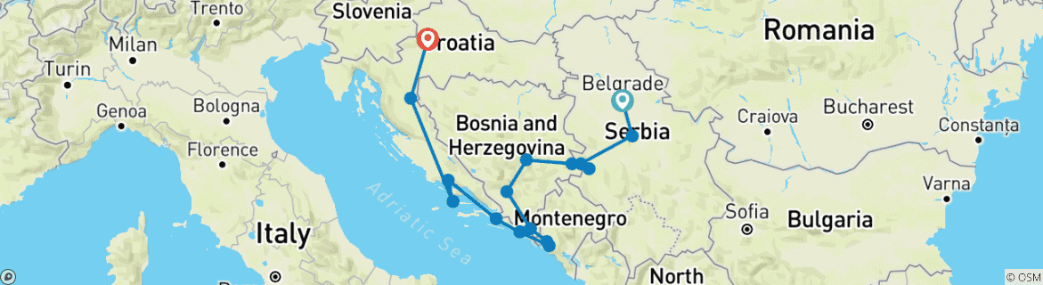 Karte mit der Reiseroute