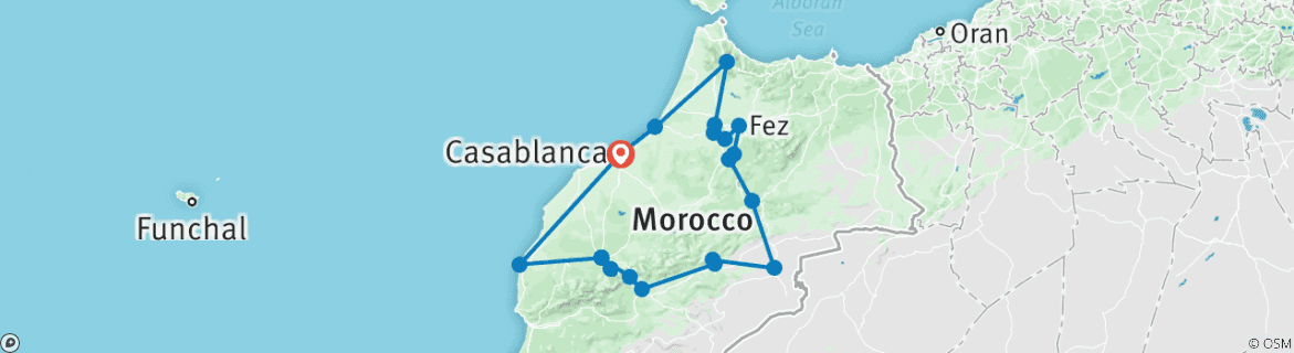 Image of a map showing the route of the tour