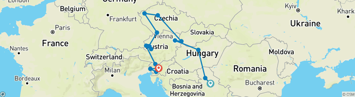 Karte mit der Reiseroute