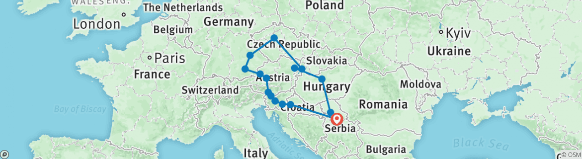 Image of a map showing the route of the tour