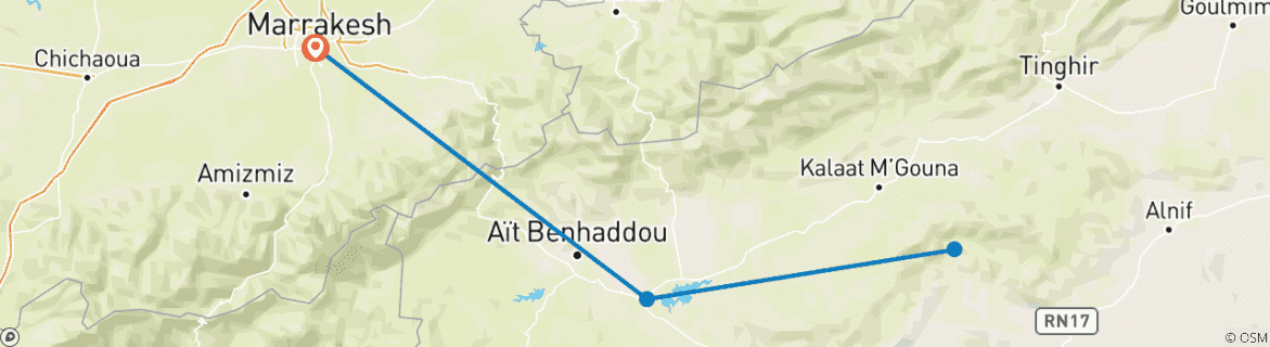 Image of a map showing the route of the tour