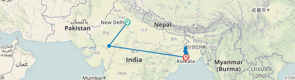 Image of a map showing the route of the tour