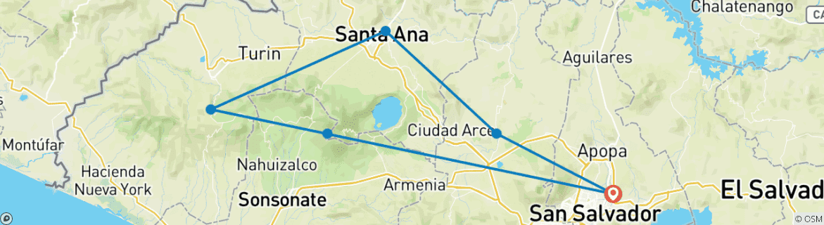 Carte du circuit Autour du Salvador 6 jours