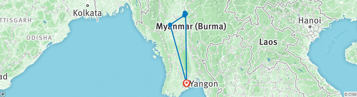 Image of a map showing the route of the tour