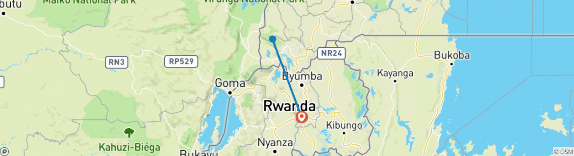 Image of a map showing the route of the tour