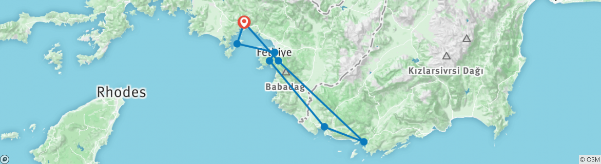 Image of a map showing the route of the tour
