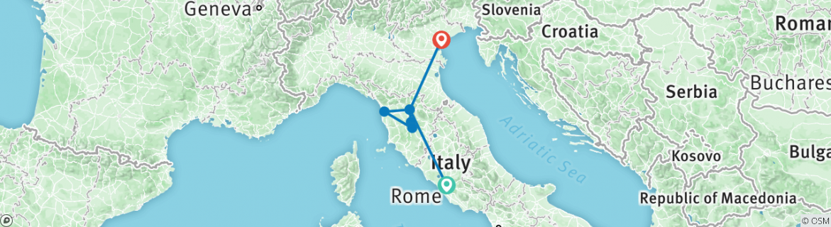 Image of a map showing the route of the tour