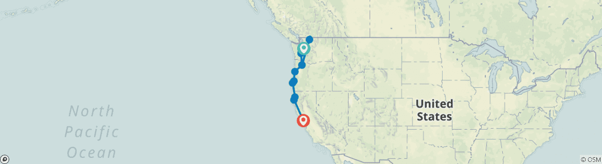 Image of a map showing the route of the tour