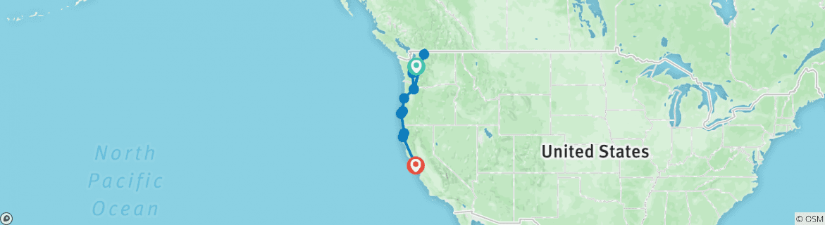 Image of a map showing the route of the tour