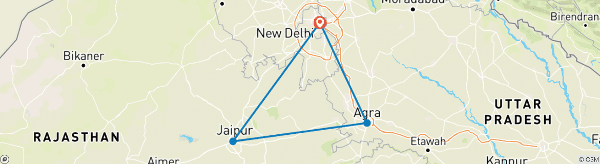 Image of a map showing the route of the tour