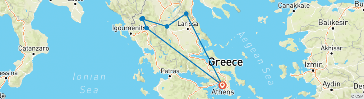 Image of a map showing the route of the tour