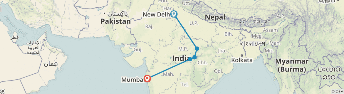 Image of a map showing the route of the tour